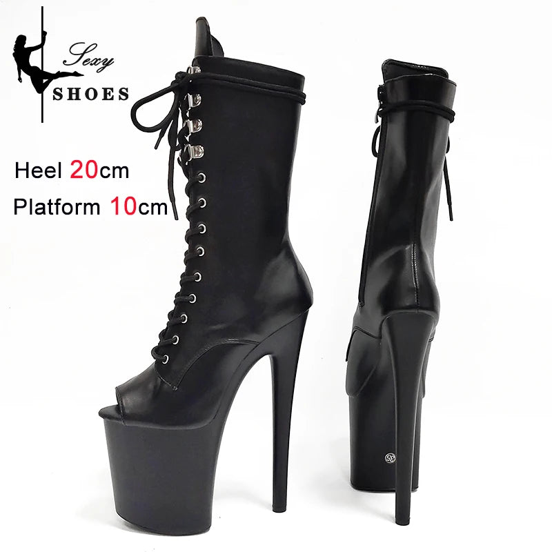 20CM Thin Heels Ankle Boots Extended Shoes length Platform Peep Toe High Heels Pole Dance Shoes Women Side Zipper Botas Mujer