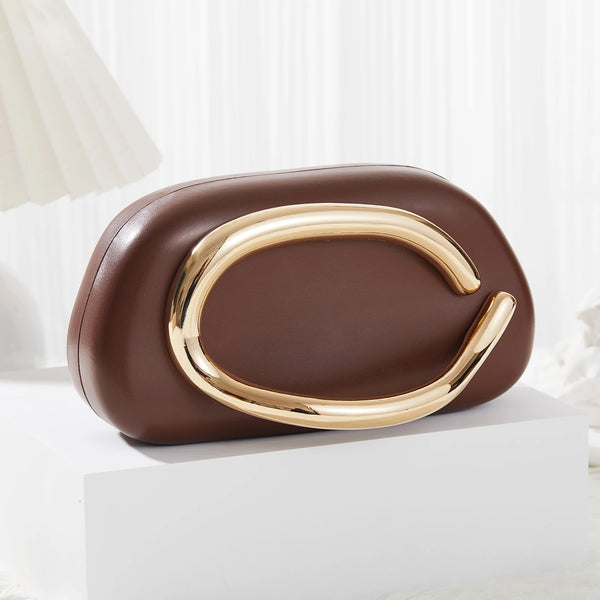 High-end Coffe Evening Bag Clutch Purse For Women Metal Leather Hard Box Formal Dinner Bag Party Wedding Clutch Handbag Wofashion.xyz