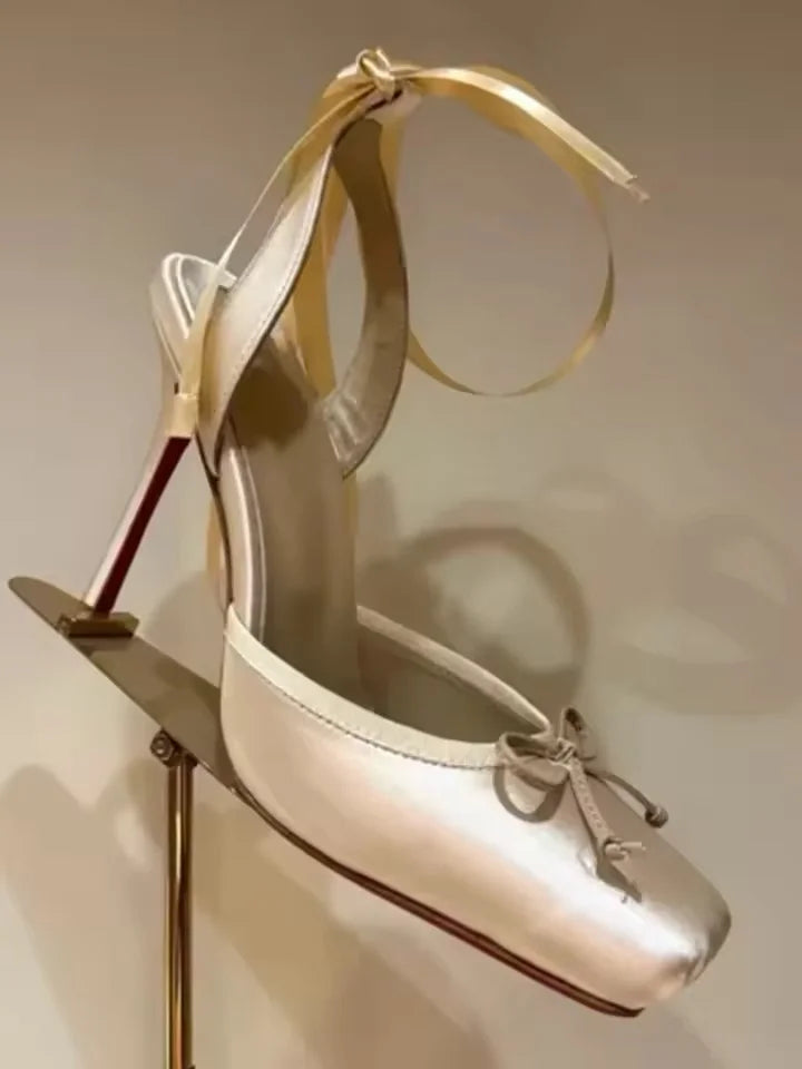 Luxury Design Woman Sandals 2025 Summer High Quality Square Satin High-heeled Female Shoes With Ankle Straps Wedding Flip Flops