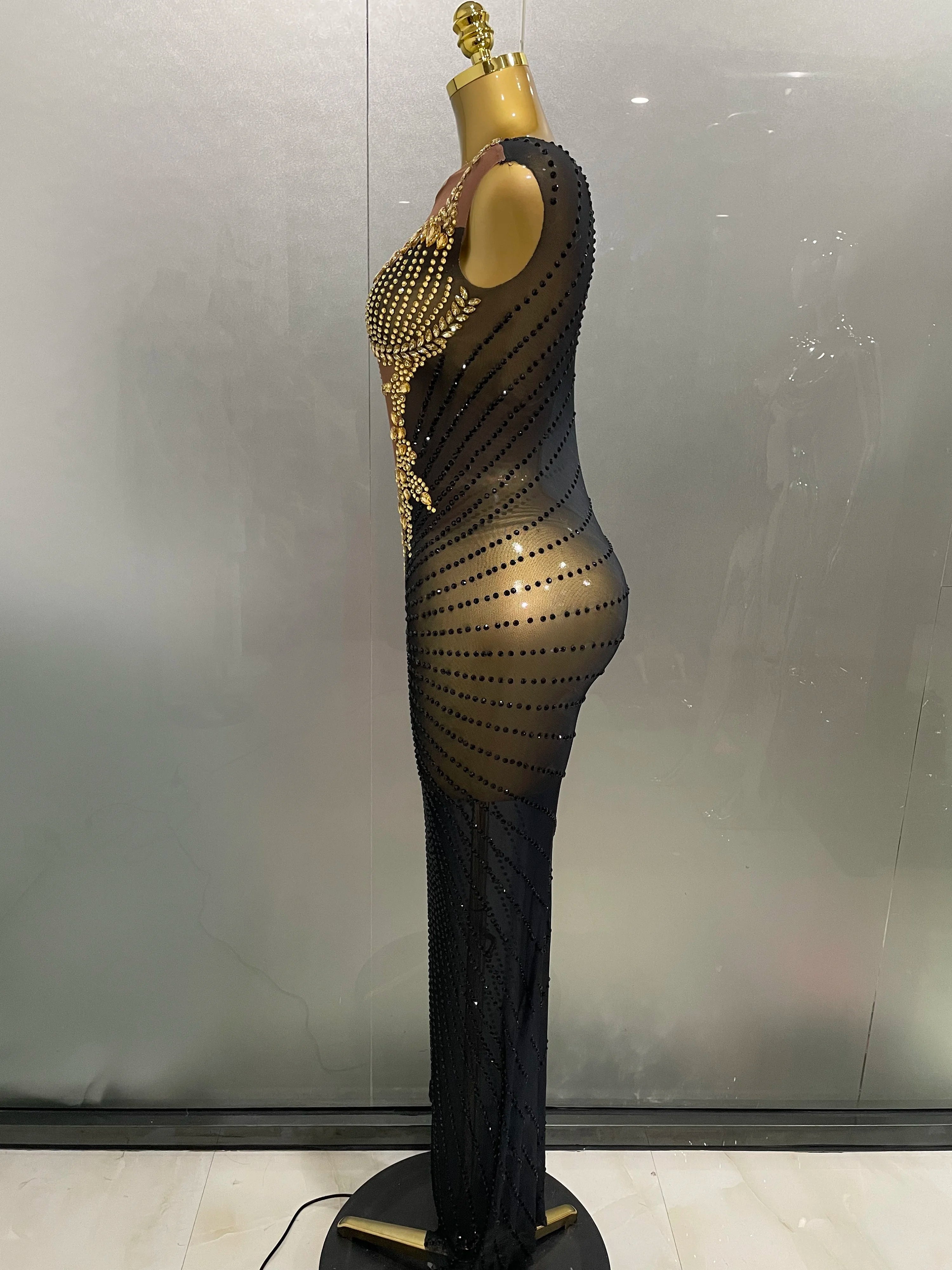 Sexy Sparkly Rhinestones Sleeveless Long Dress 2025 New Women Birthday Celebrate Evening Photo Shoot Stage Performance Costume