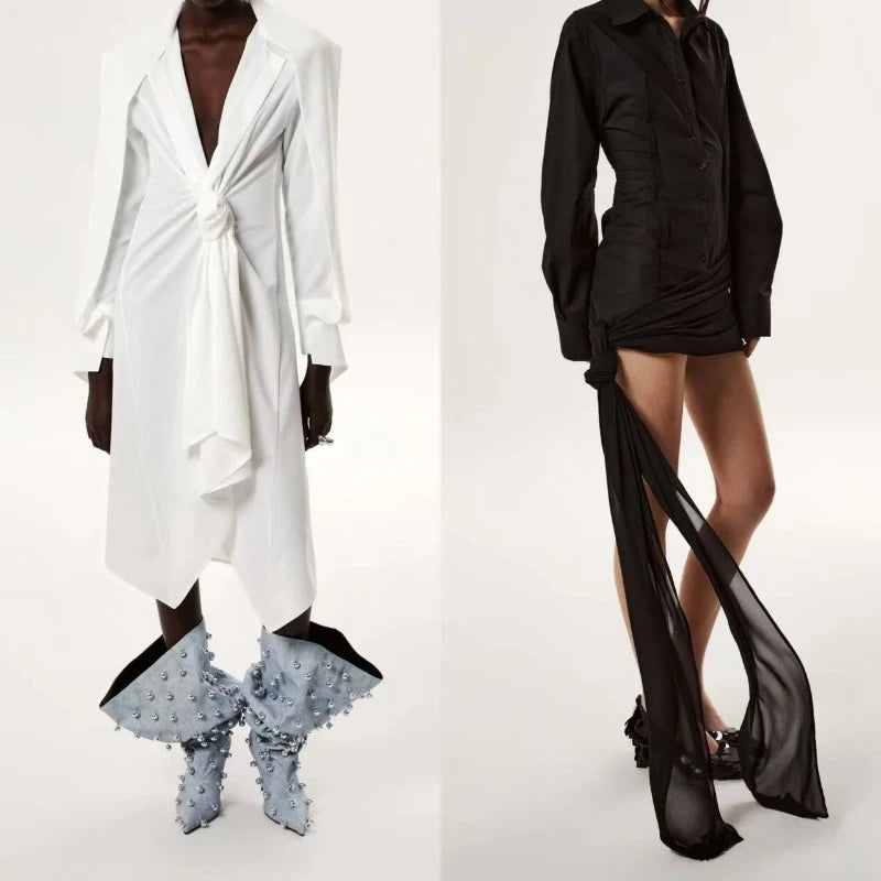 European Niche Design, High-quality Slim High Heels, Wide Knee Boots, Women's Fashionable and Sexy Studded Pleated Sleeve Boots