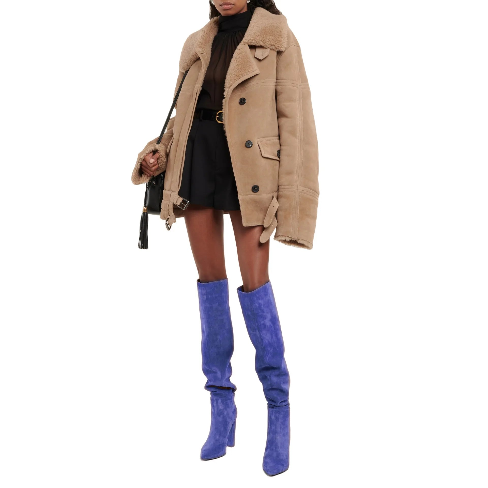 Ladies' Autumn and Winter Suede Thick High-heeled Oversized Knee High Boots, European and American Sexy Versatile Sleeve Boots