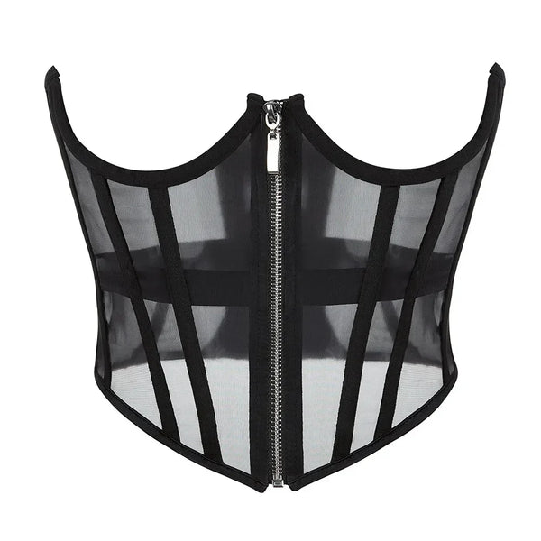 Ladies Transparent Mesh Corset Waist Training Bustier With Zipper Sexy Shaper Night Club Sweet Cropped Top Wofashion.xyz