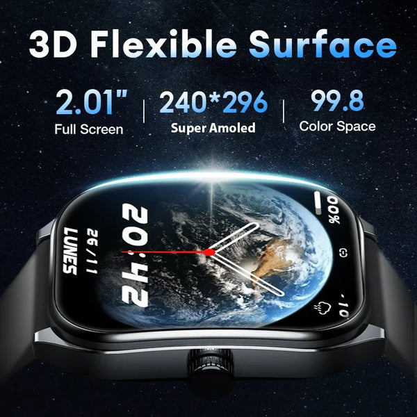 Smart Watch 2.01'' AMOLED Curved Screen IP68 Waterproof Bluetooth 5.3 Call AI Vioce Assistant Fitness Smartwatch for Men Wofashion.xyz