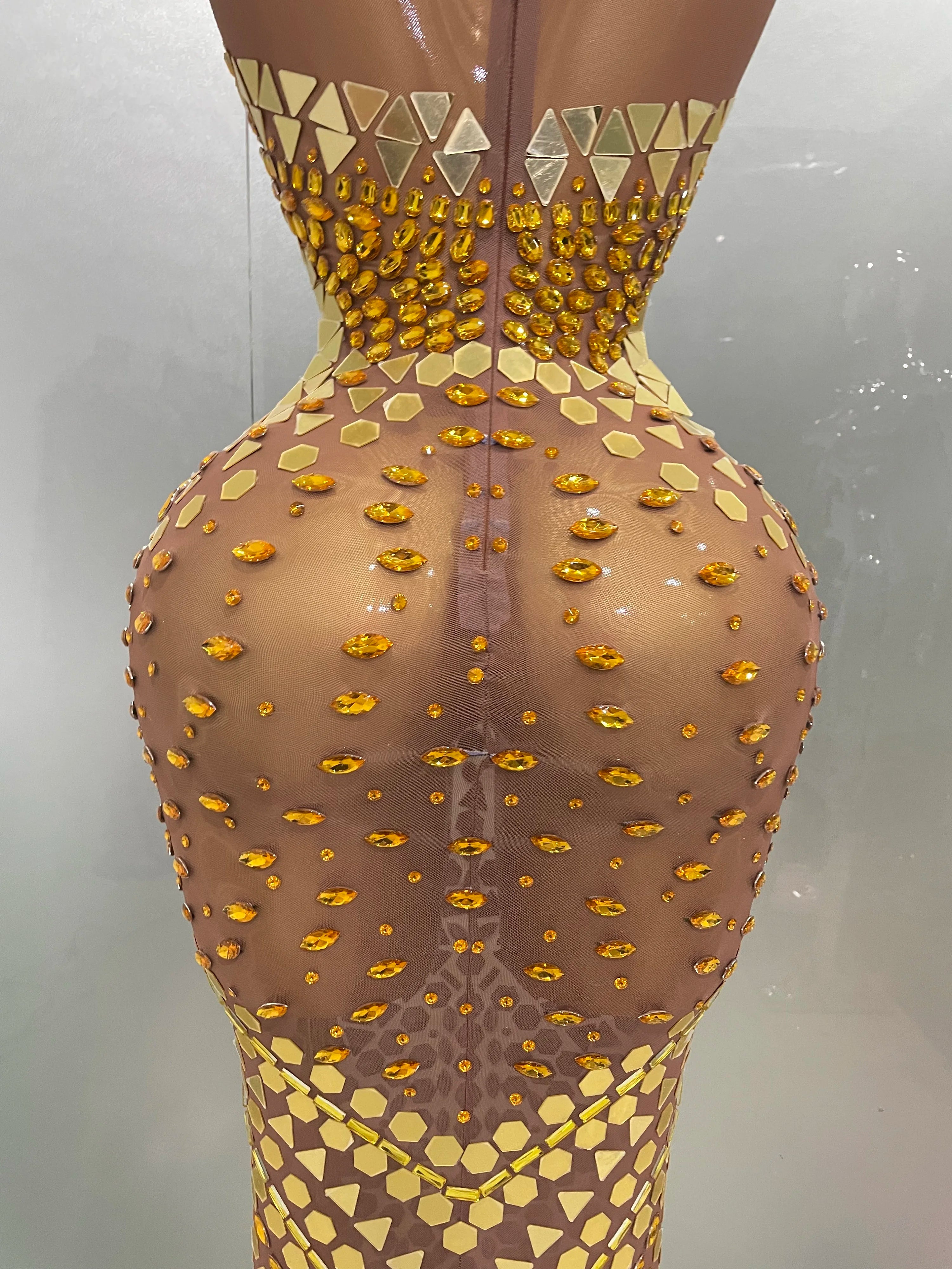 Luxury Shiny Mirror Rhinestones Hollowed-out Long Dress 2025Women Celebrity Evening Party Catwalk Prom Stage Photo Shoot Dresses