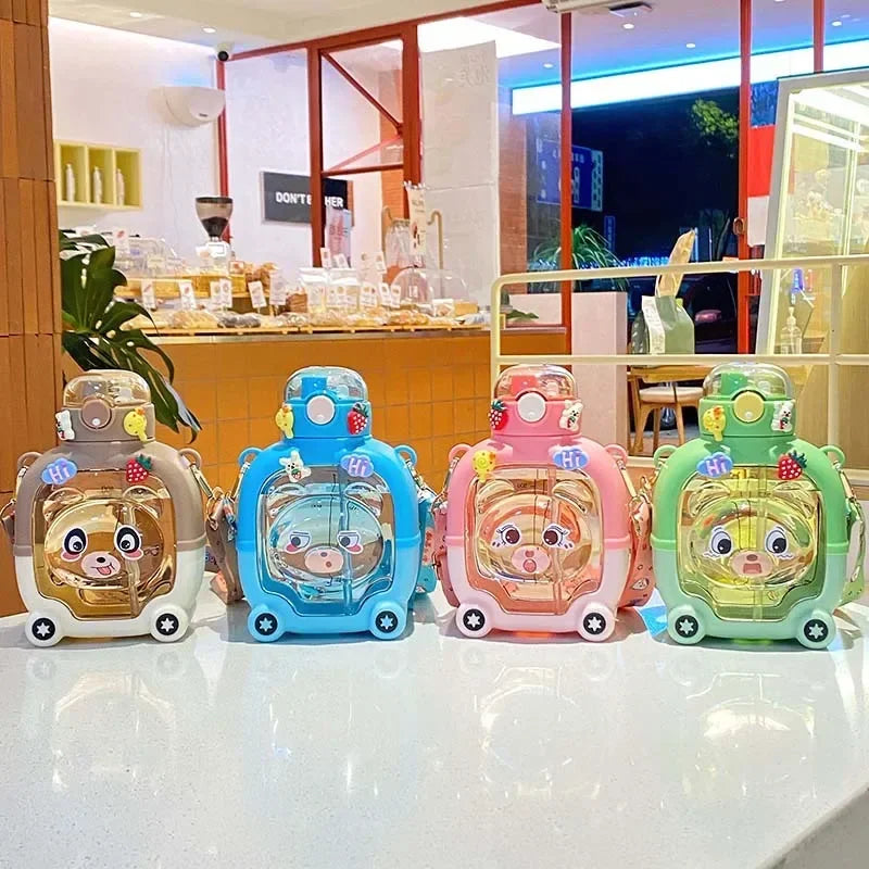 1L Water Bottle for Girls Cute Bear Plastic Cup Cartoon Travel Straw Mug Summer Sport Drink Kettle Portable Kawaii Kids Tumbler