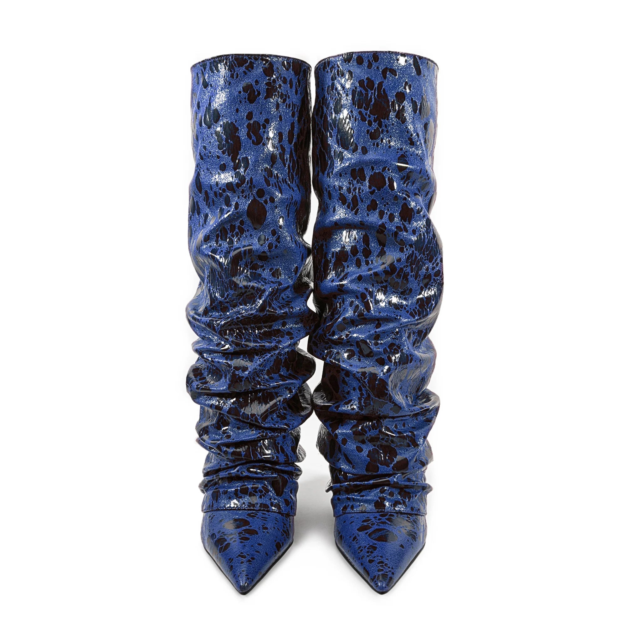 2025 European AndAmerican Women's Autumn and Winter Super Migration Coarse High Heels Fashion Pleated Pointed Sleeve Skirt Boots