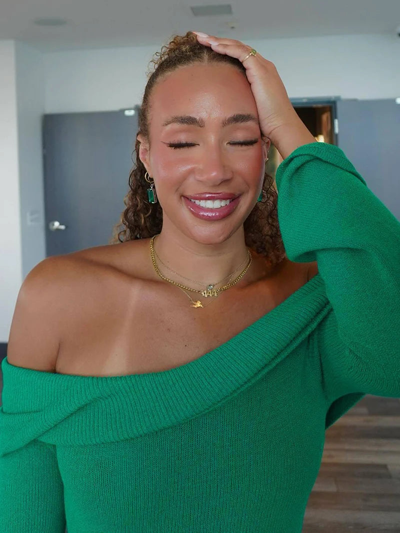 Mozision Off-shoulder Knit Mini Dress For Women Autumn Winter New Strapless Backless Long Sleeve Ruched Draped Knitted Dress