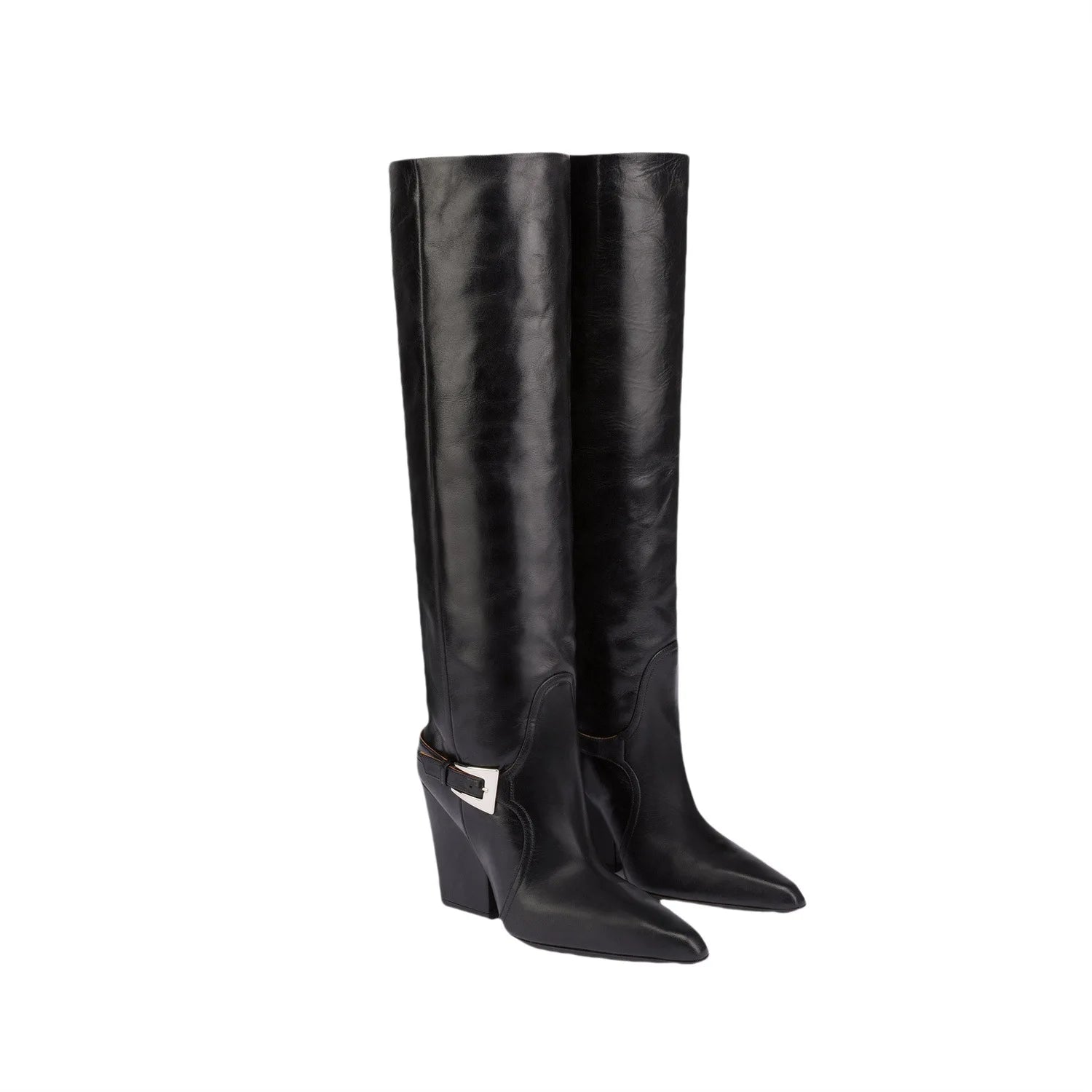 Ladies' Autumn and Winter Long Boots with Square Toe, Thick Heel, One Foot, Belt Buckle, Sleeve, Large Size, Knee High Boots