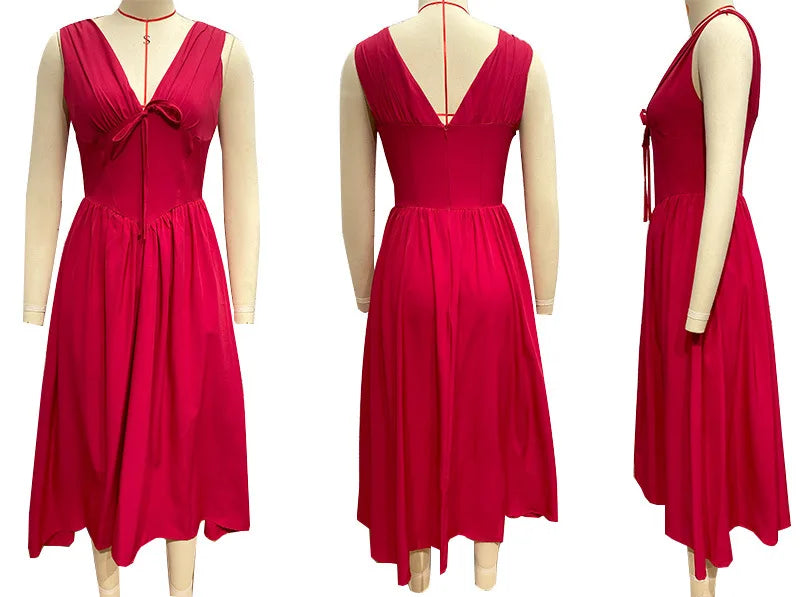 NIDANSSI White Pleated Lace Up Backless Holiday Casual Dress Women Elegant Sexy Dress Bodycon Midi Long Summer Dress Vestidos