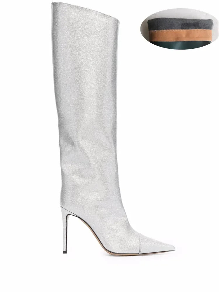 2022 Women's New Stone Print Boots Sexy Runway Stiletto Pointed Toe Women's High Boots 10cm High Heel Side Zip Women's Boots