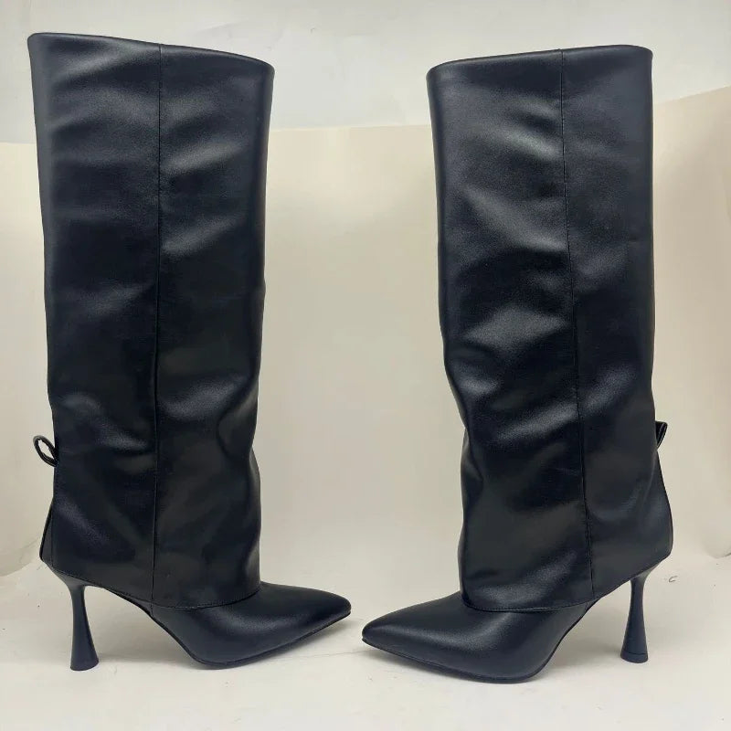 Women's Fashion Retro Stone Pattern Pointed Sleeve Skirt Boots European and American High End Loose Pants Banquet Boots