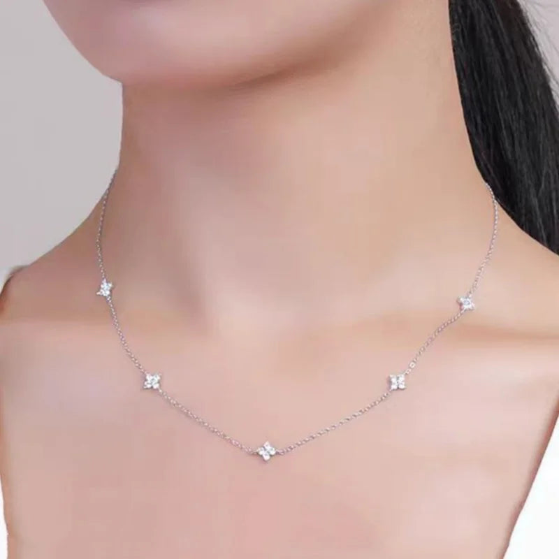 Gorgeous Four-leaf Flower Inlaid Zircon Chain Necklace for Women Elegant Luckly Choker Party Jewelry Birthday Gifts