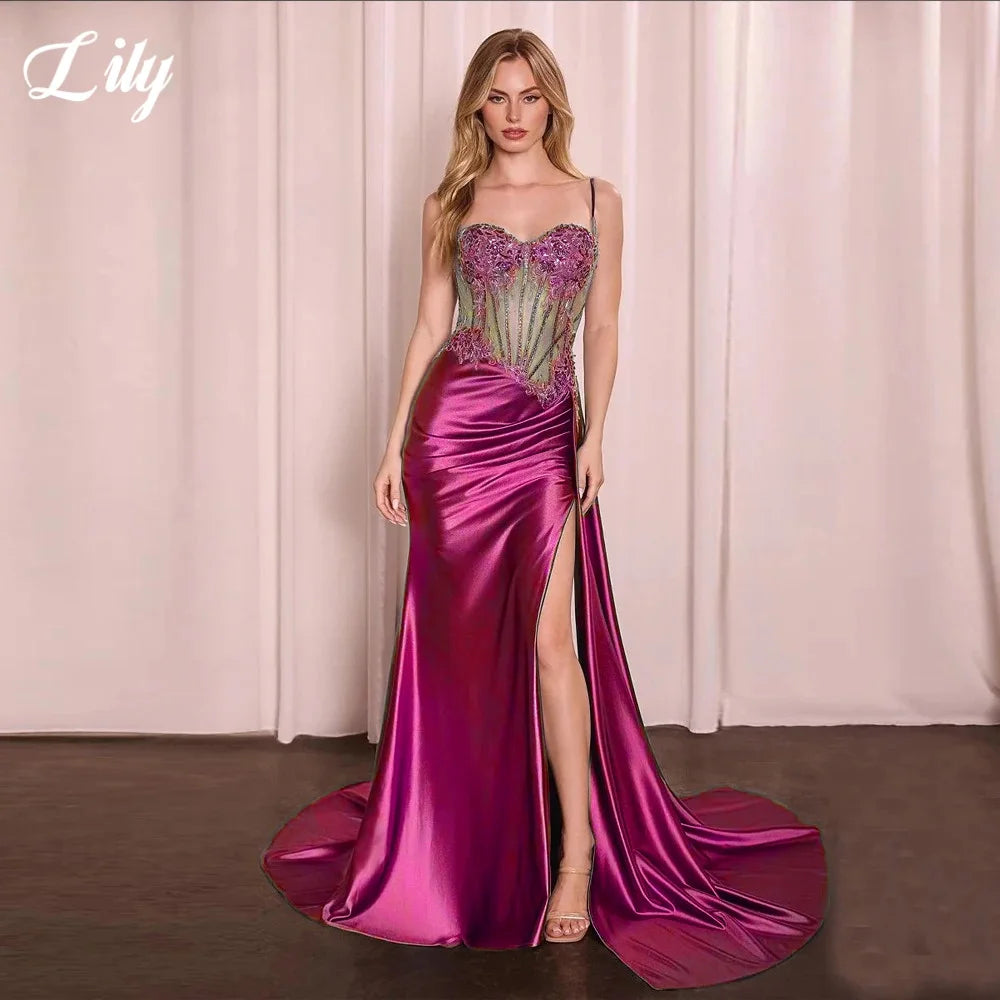 Lily Blue Charming Prom Dress Lace Appliques Sweetheart Prom Gown High Side Split Mermaid Evening Dresses robe soirée Customized