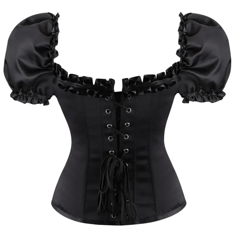Corset Top Plus Size Overbust Bustiers Short Sleeve Vintage Women Corselet Body Shaper Sexy Korsett Black