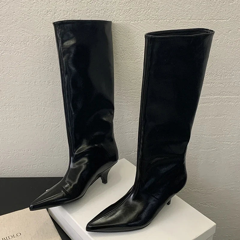 Winter New Fashion Knee-High Boots Women Pointed Toe Elegant Thin Low Heel Casual Ladies Pumps Shoes Long Botas Mujer