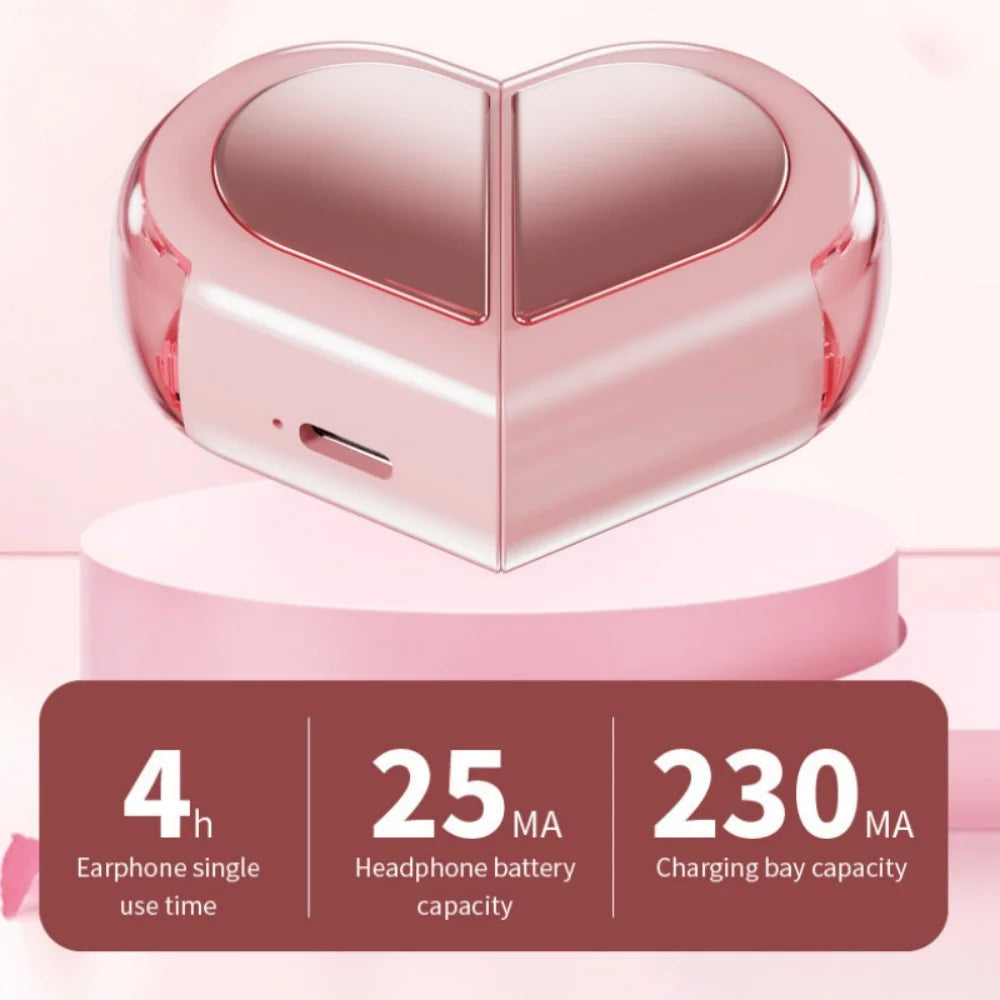 Bluetooth 5.3 True Wireless Headphones Heart Shaped Earphones Woman Heart Headset Digital Led Lamp In Ear Earbuds Girl Gift