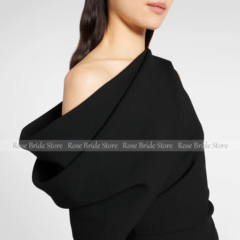 Elegant Evening Party Dresses for Women One Shoulder Column Cocktail Gowns Black Ankle Length Draped Maxi Cocktail Dress 2025
