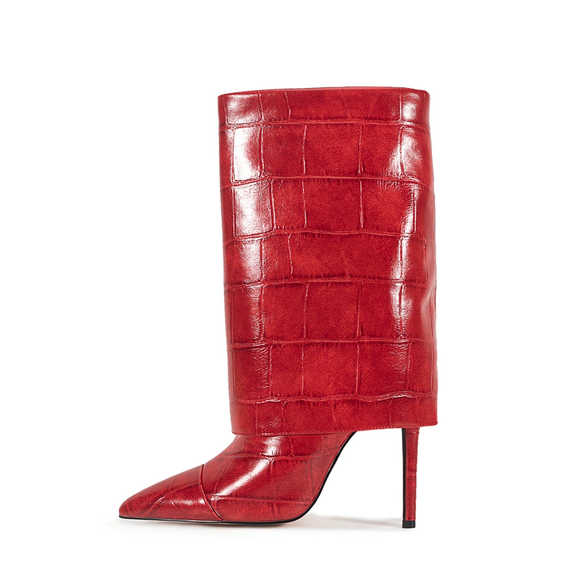 European and American Style High-heeled Wide Tube Sleeve Skirt Boots for Women, Niche Stone Patterned Fashion Banquet Shoes