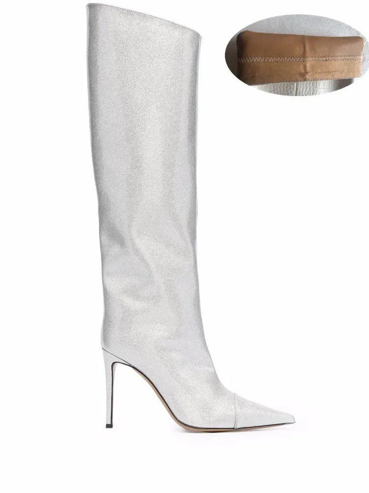 2022 Women's New Stone Print Boots Sexy Runway Stiletto Pointed Toe Women's High Boots 10cm High Heel Side Zip Women's Boots