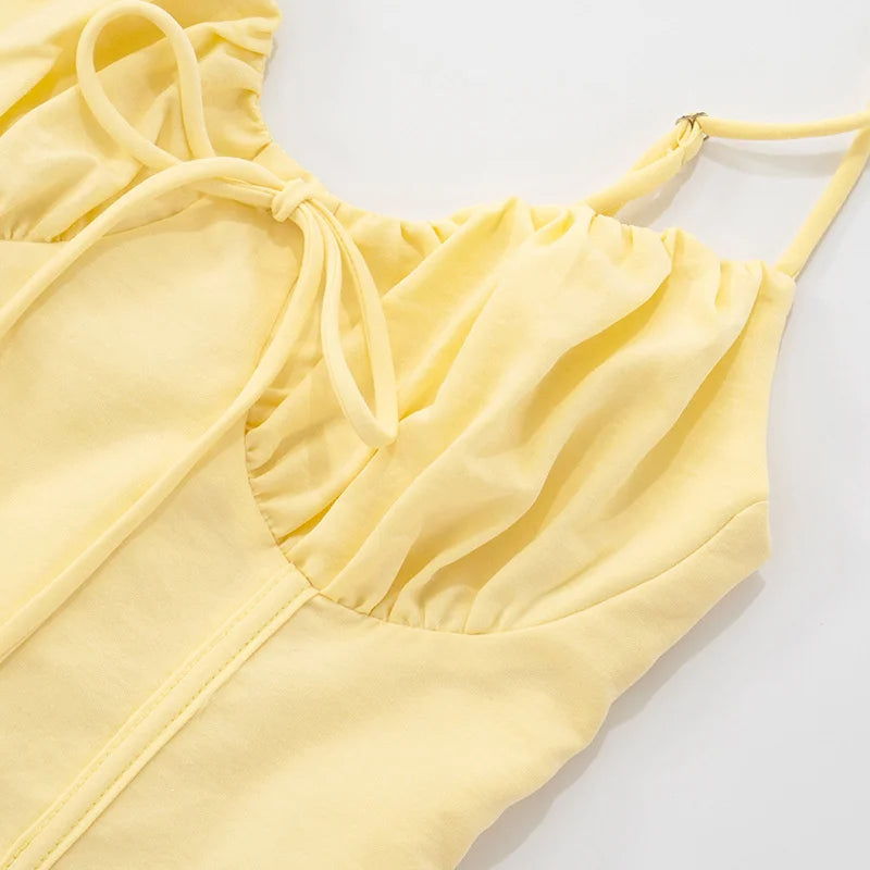 Mozision Spaghetti Strap Lace-up Sexy Mini Dress Women Elegant Off-shoulder Sleeveless Backless High Waist A-line Club Dress