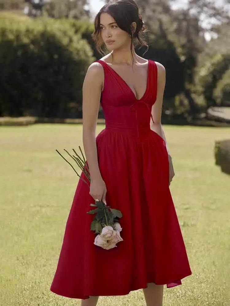 NIDANSSI White Pleated Lace Up Backless Holiday Casual Dress Women Elegant Sexy Dress Bodycon Midi Long Summer Dress Vestidos