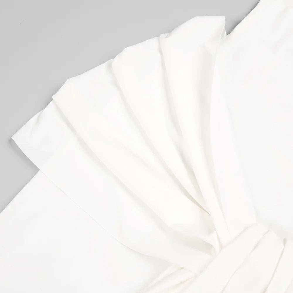 Sexy Elegant Party Dress Women White Long Sleeve Pleated Midi Dress for Evening Dinner Club