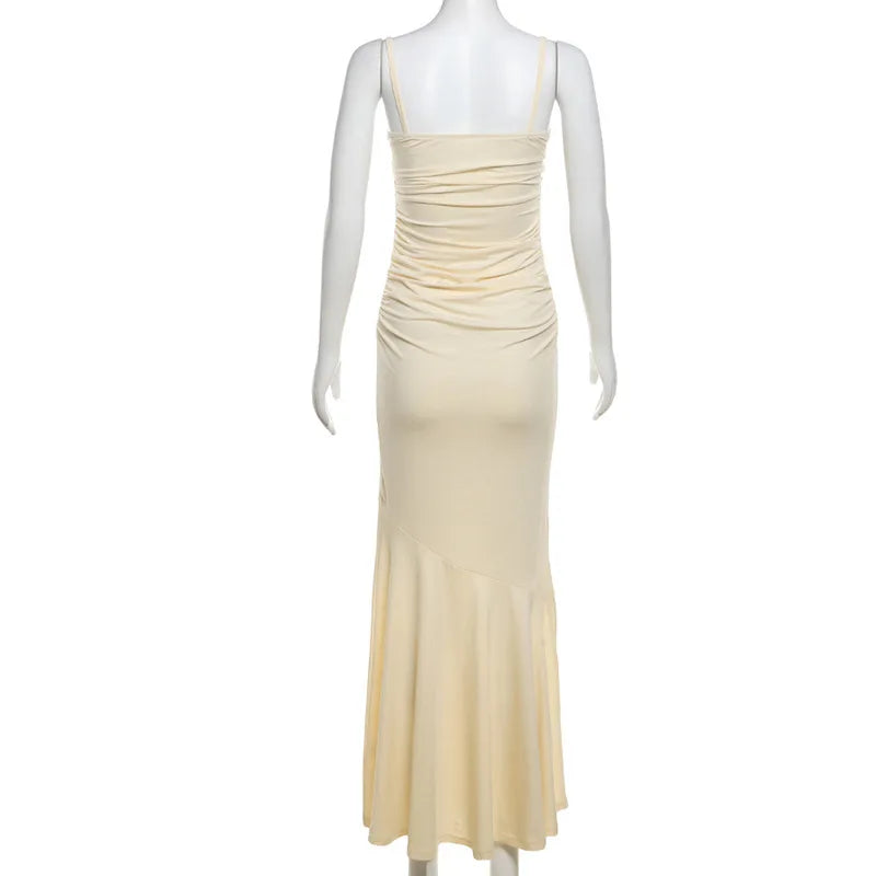 NIDANSSI Lace Print Ruffle Backless Holiday Casual Dress Women 2024 Elegant Sexy Dress Bodycon Midi Long Summer Dress Vestidos