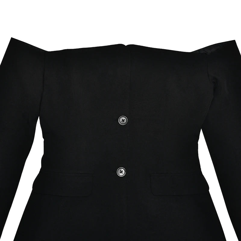 Mozision Off-shoulder Strapless Sexy Blazer Dress For Women Fashion Solid Zipper Two Pocket Long Sleeve Backless Mini Dress