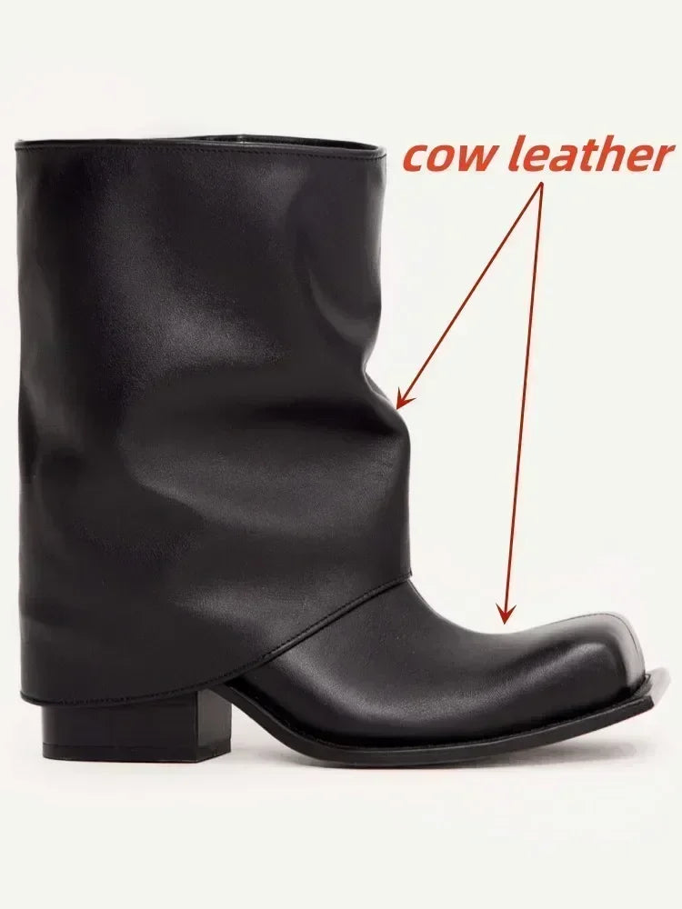 New Large Walled Flat Bottomed Round Toe Sleeve Knee High Pleated Women's Boots Retro Knight Boots Shoes for Women