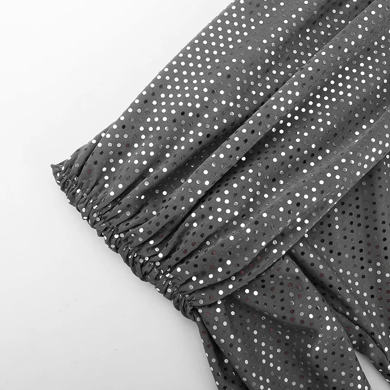 Mozision Elegant Strapless Sparkle Maxi Dress For Women Fashion Off-shoulder Backless Long Flare Sleeve Bodycon Club Party Dress