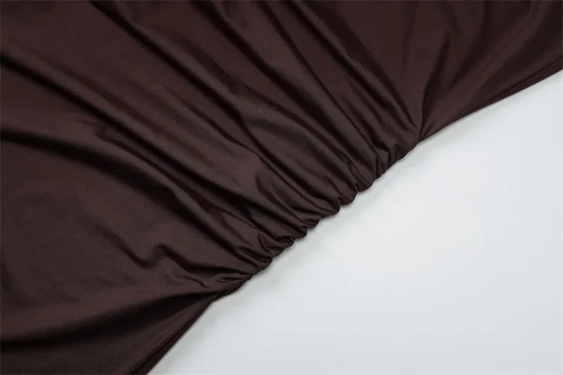 Irregular Ruched Sexy Maxi Dress For Women Elegant Autumn Inclined Shoulder Pleated Club Party Long Dresses Female