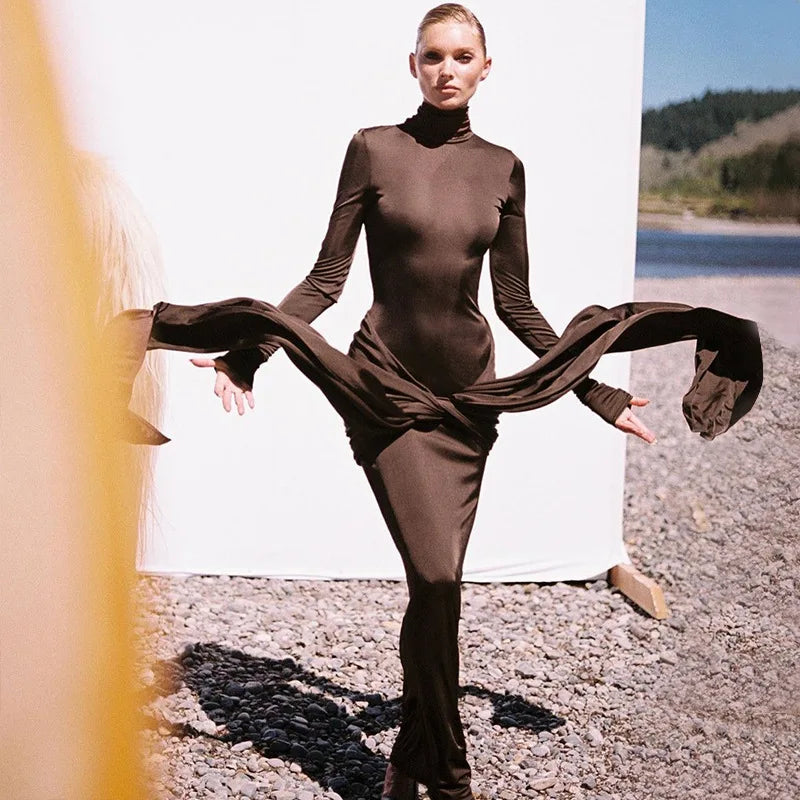 Hawthaw Women 2024 Spring Autumn Elegant Long Sleeve Party Club Streetwear Bodycon Red Long Dress Wholesale Items For Business