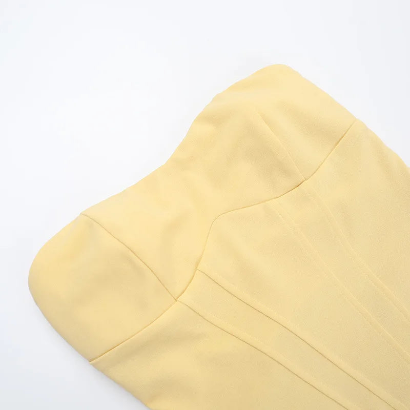 NIDANSSI Yellow Strapless Backless Evening Party Dress Women Pleated Bodycon Elegant Sexy Dress Midi Long Summer Dress Vestidos