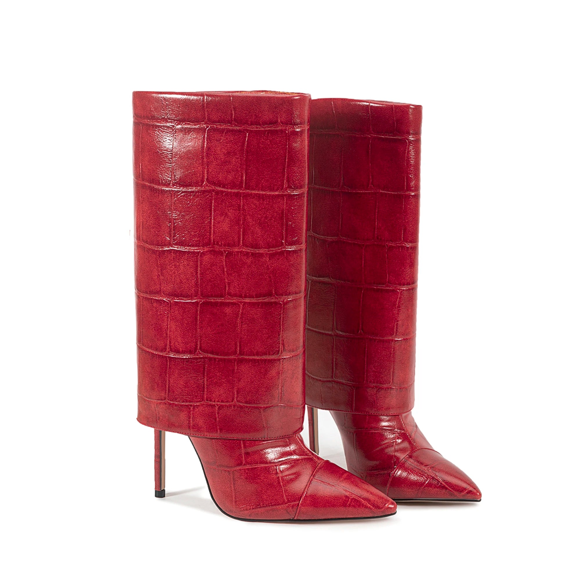 European and American Style High-heeled Wide Tube Sleeve Skirt Boots for Women, Niche Stone Patterned Fashion Banquet Shoes