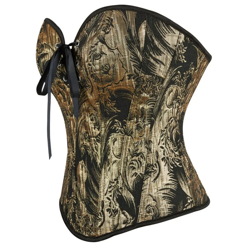 Women Fashion Push Up Corset Top Vintage Black Gold Lace Up Overbust Bustiers Burlesque Sexy Corselet Lingerie