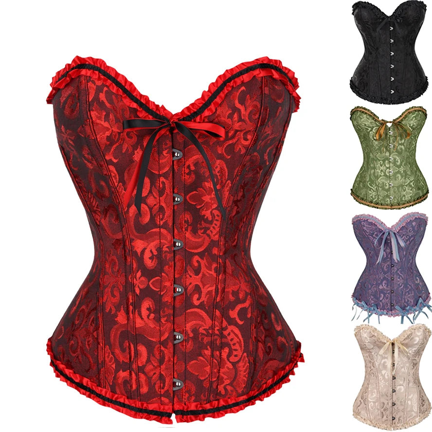Sexy Corsets Bustiers Floral Lace Tops For Women Flower Print Vintage Corset Gothic Satin Lingerie Corselet Overbust Boned Wofashion.xyz