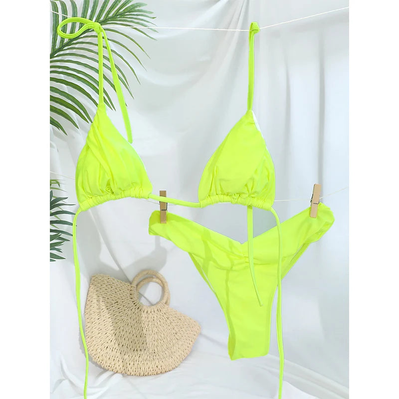 Triangle Bikinis Sexy Swimsuit Women Bandage Swimwear 2025 Bikini Set Solid Color Beachwear Two Piece Suit Female Swimsuits