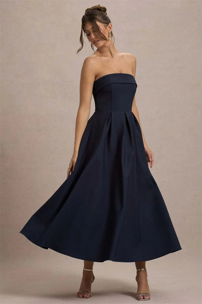 Mozision Off-shoulder Strapless Sexy Midi Dress Women Fashion Elegant Sleeveless Backless High Waist A-line Club Party Dress New