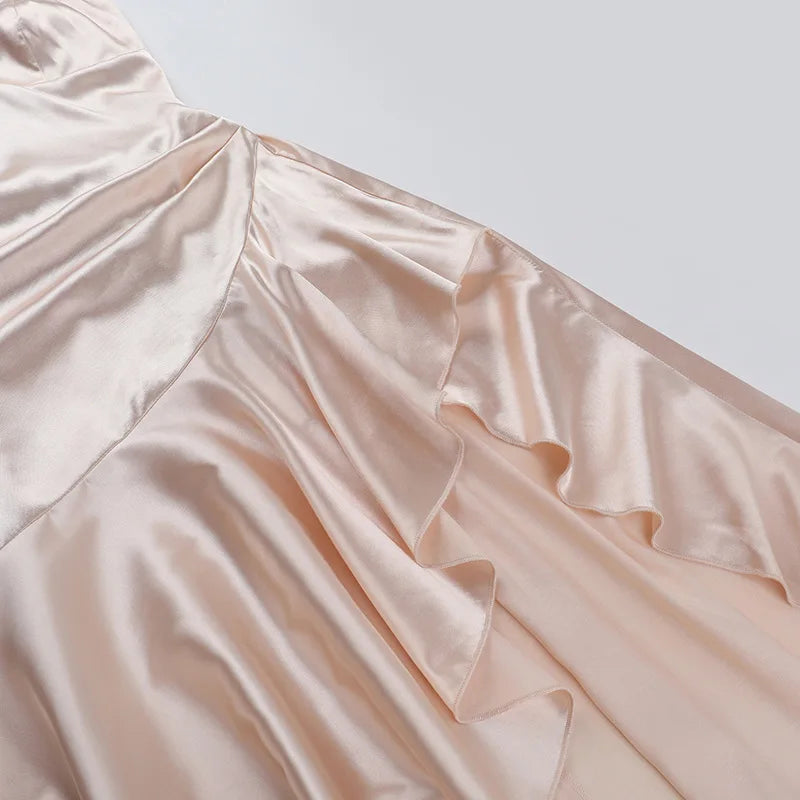 NIDANSSI Satin Ruffle Slim Backless Evening Party Dress Women Robes Bodycon Elegant Sexy Dress Midi Long Summer Dress Vestidos