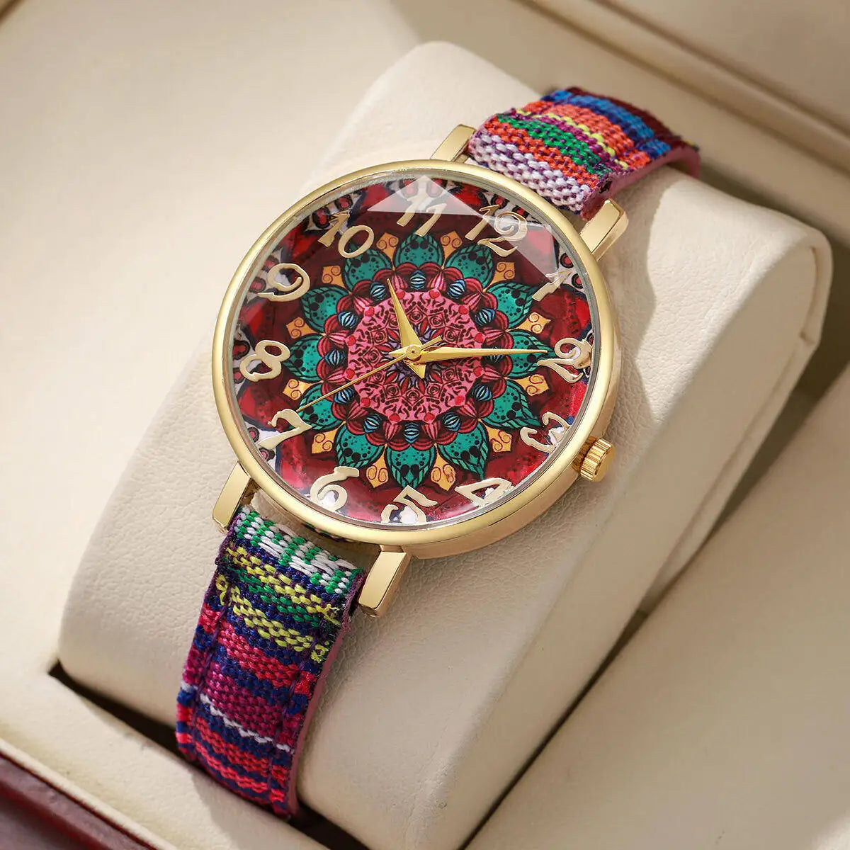 Fashion Women Watches Vintage Flowers Printed PU Strap Quartz Watch for Women Clock Gift Reloj Mujer（Without Box）