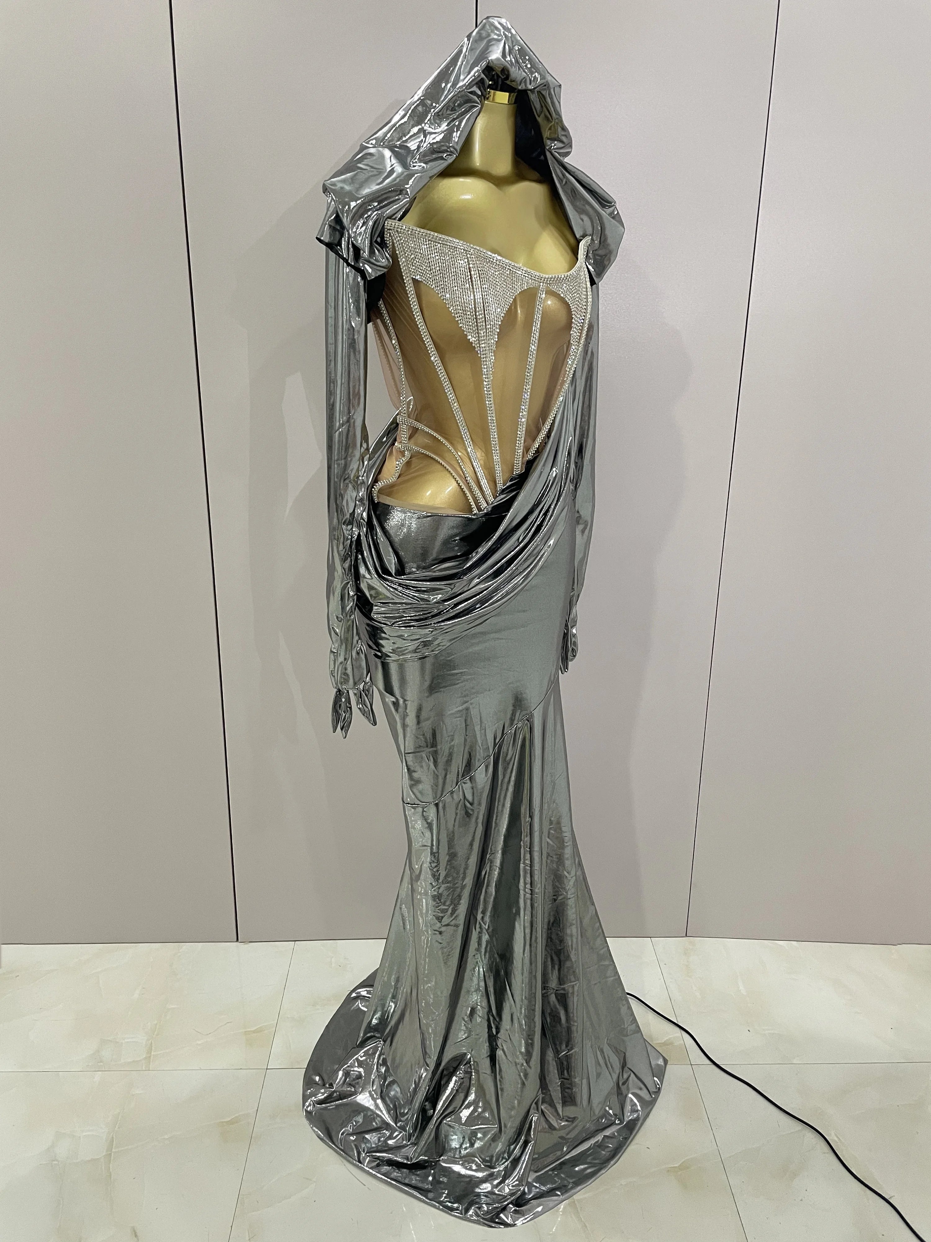 Stage Costume Sparkly Nightclub Gogo Party Dress Women Carnival Party Outfit Festival Cool Clothing Hoodie Dress Two Piece Set