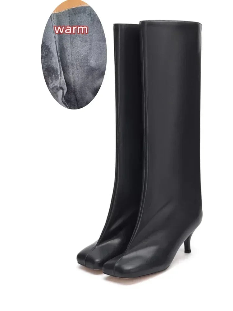 2024 European and American Fashion Stiletto Heels Wide Leg Knee Sleeve Boots Women's Square Head Suede Warm Boots