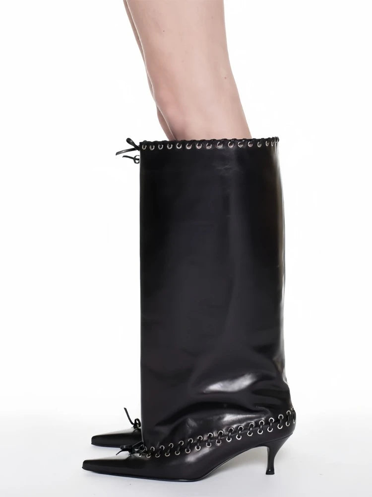 2025 Early Autumn New European and American Fashion Show Niche Fashion Slimming Wide Tube Height Increasing Pleated Pile Boots