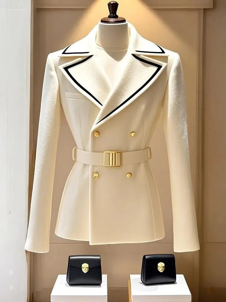 Blazer Coat Women's New 2025 Spring Autumn Casual Top Double-breasted Elegant Office Jacket Waist Fashion Ladies Suit Outerwear