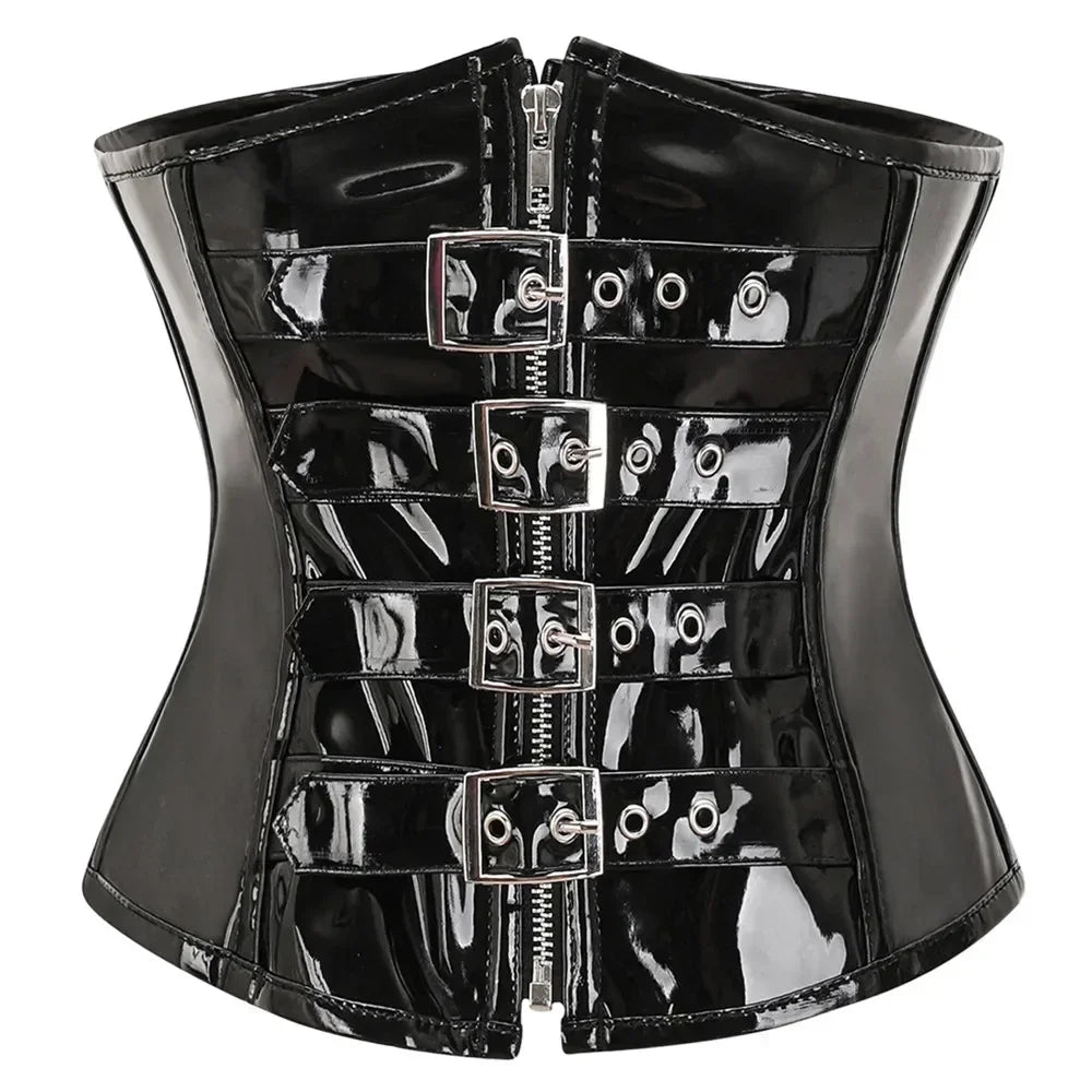 Steampunk Corset Belt Zipper PVC Leather Underbust Corsets Women Sexy Gothic Bustiers Body Shaper Waist Trainer