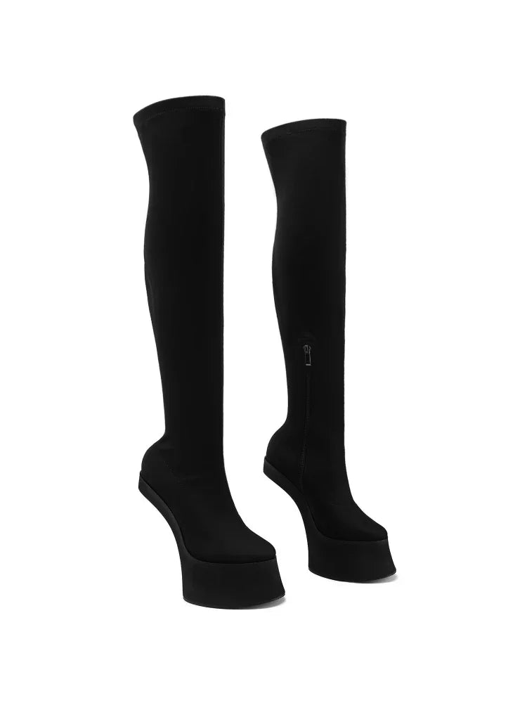 2025 European and American women's fashion opposite sex tailless design dance runway short bootswith side zipper knee high boots