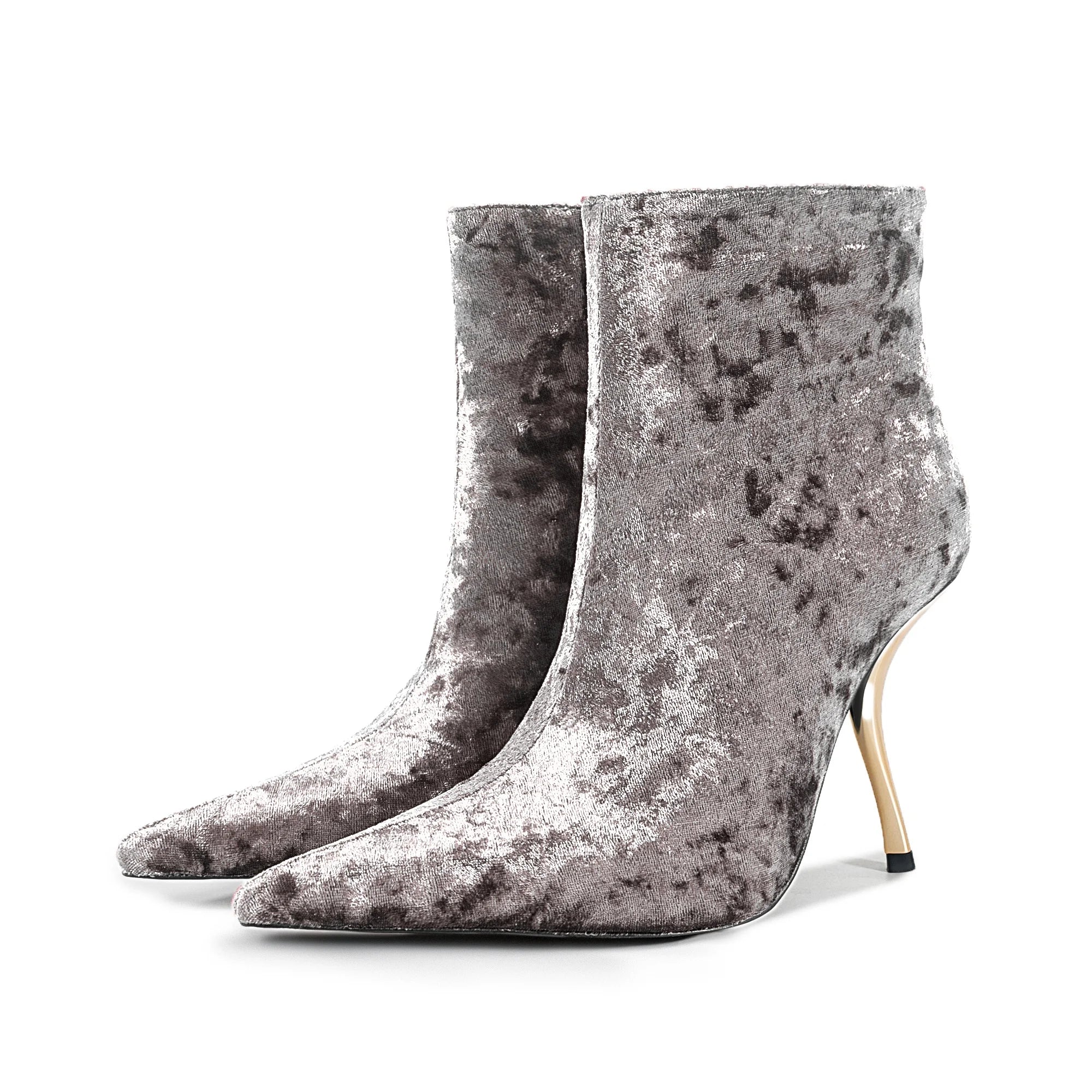 2025European AndAmerican Women's Autumn Andwinter New Style Metal High Heels,advanced Stonepattern Sidezipper Pointed Shortboots