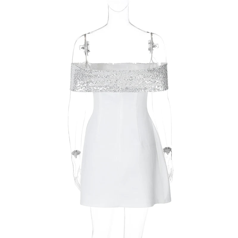 Mozision Off-shoulder Sequins Strapless Sexy Mini Dress Women Fashion Sleeveless Backless Sparkle High Waist Club Sexy Dress