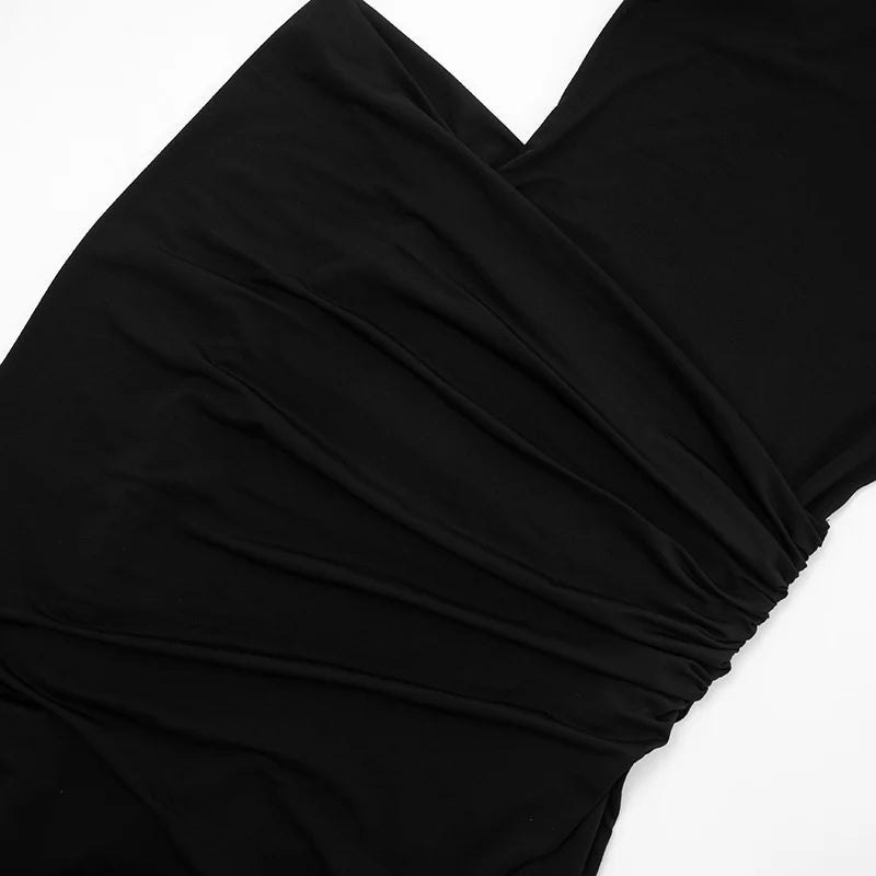 Mozision Turtleneck Long Sleeve Sexy Maxi Dress Women Elegant Autumn Winter High Waist Ruched Thigh High Split Club Long Dress